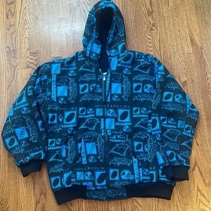 NFL mens XL graffiti art reversible hooded sweatshirt hoodie Carolina Panthers